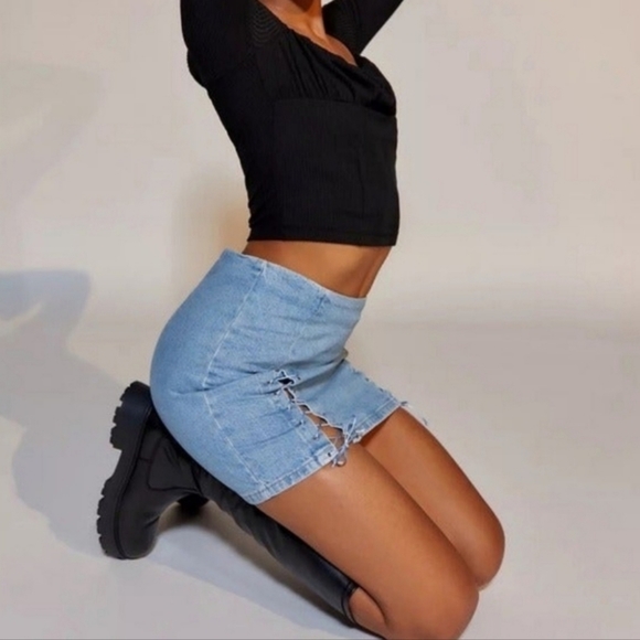 Urban Outfitters BDG Rebecca Lace Up Denim Skirt Size Small High Waist Zip Up - Picture 11 of 11